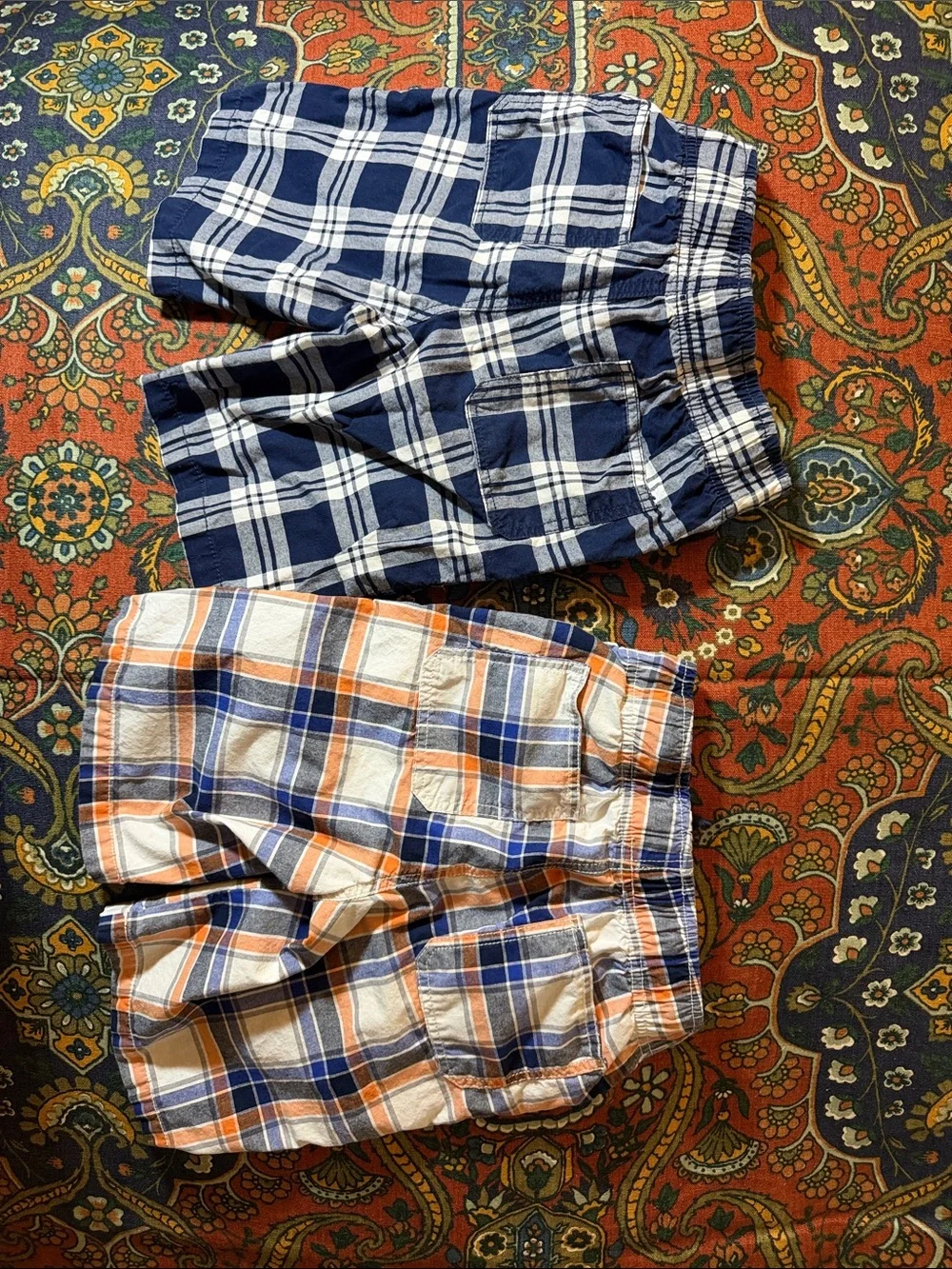 Gymboree Plaid Pull-On Shorts - Navy & Orange Plaid (2) pairs bundle 100% cotton